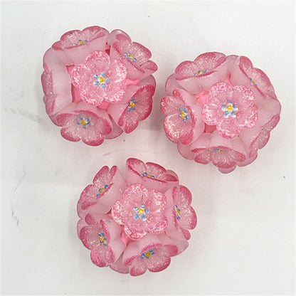 Flower Clay Beads 22mm Shimmer Five Petal Cluster Bubblegum 10pcs 3