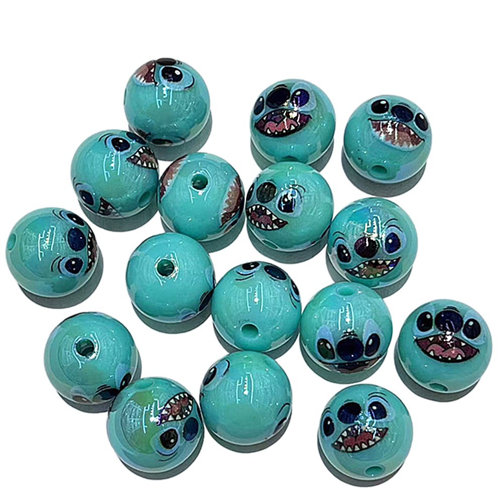 Plating Round Acrylic Beads 16mm Stitched Face Printed 100pcs 5