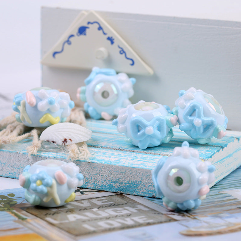 Hand Painted Acrylic Beads 16mm Blue Tone 10pcs 3