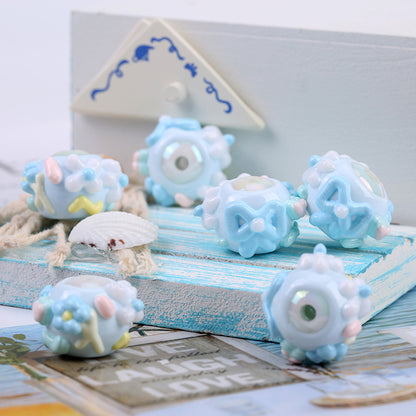 Hand Painted Acrylic Beads 16mm Blue Tone 10pcs 3