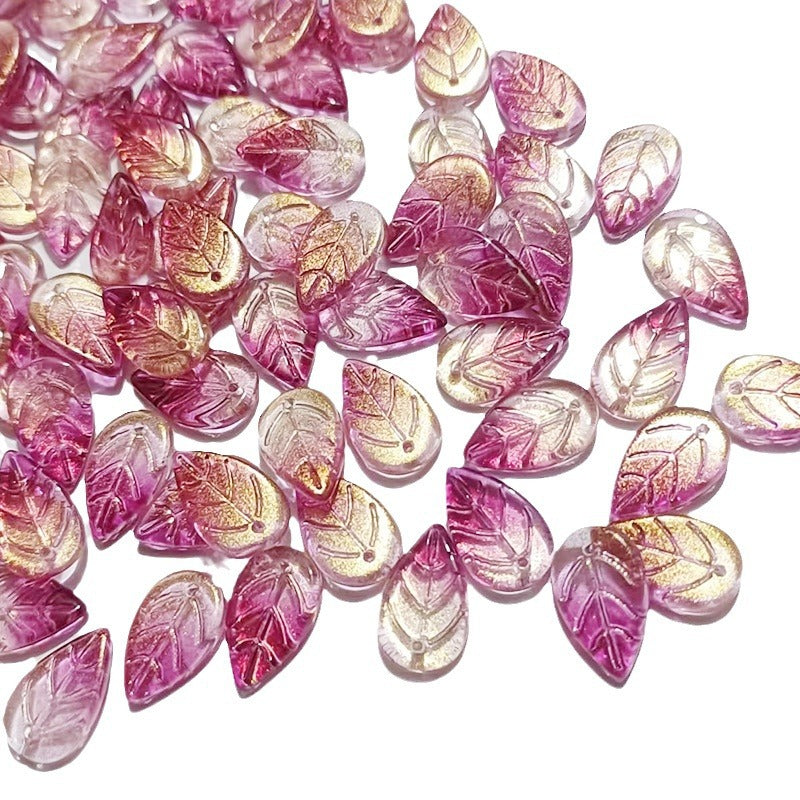 Czech Glass Beads Leaf 18mm Dark Blue Gradient Gold Shimmer 100pcs 4
