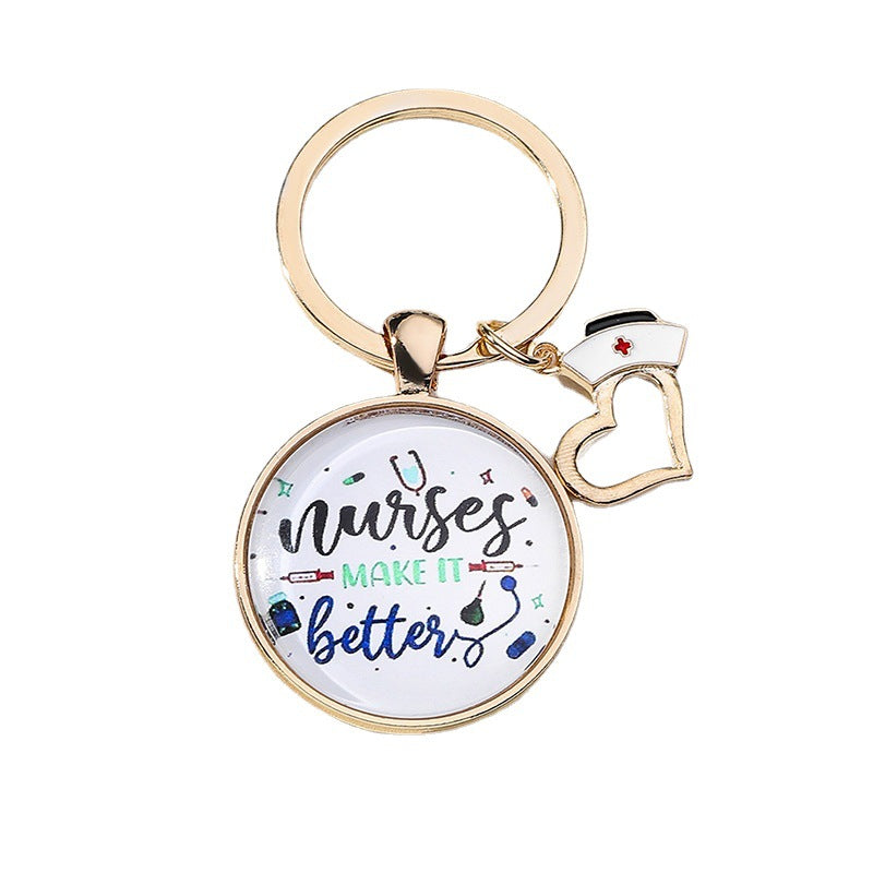 Metal Nurses Day Keychain Heart Nurse Cap Medical Theme
