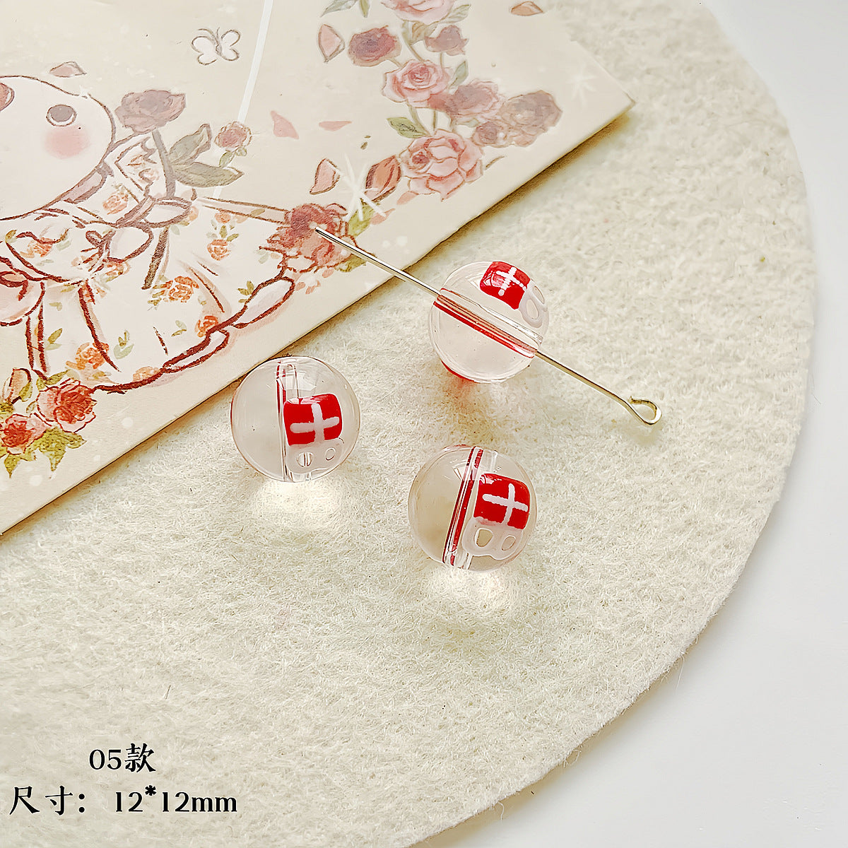 Hand Painted Transparent Glass Beads 12-14mm Christmas Series 1pc 15