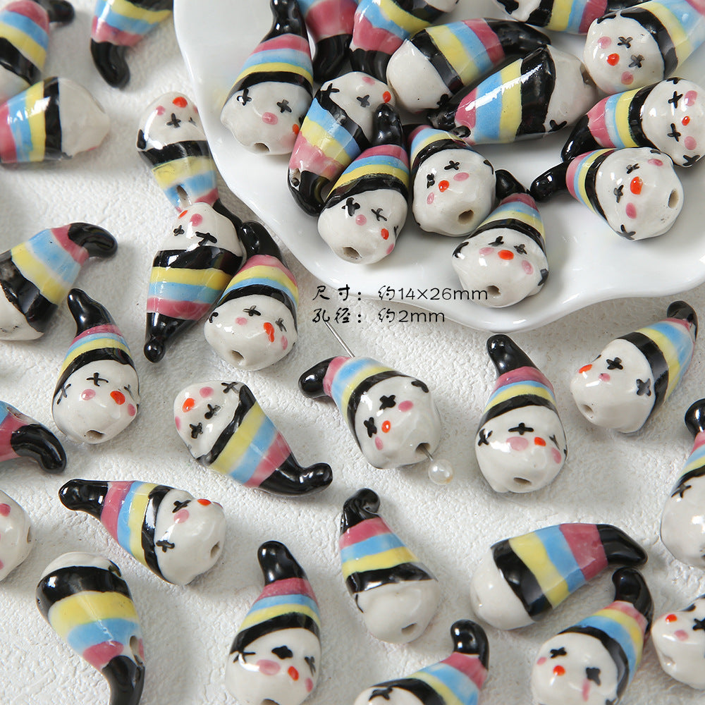 Ceramic Santa Claus and Clown Series Clay Beads Hand Painted 10pcs 6