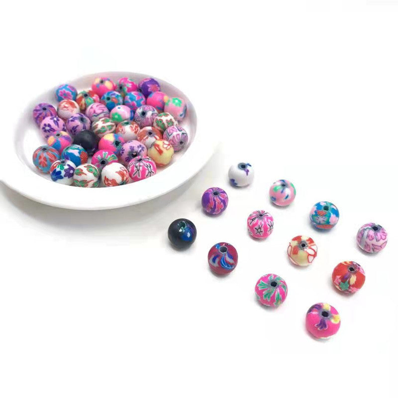 Antique Style Round Clay Beads 6mm 8mm 10mm 12mm Colorful Floral 100pcs 2