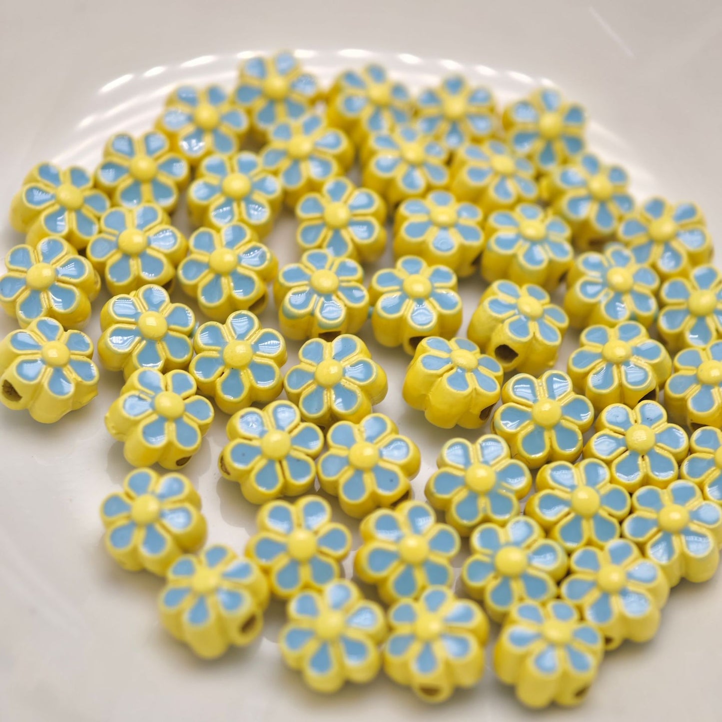 Six Petal Flower Metal Beads 7mm Dual Color Zinc Alloy 20pcs 7