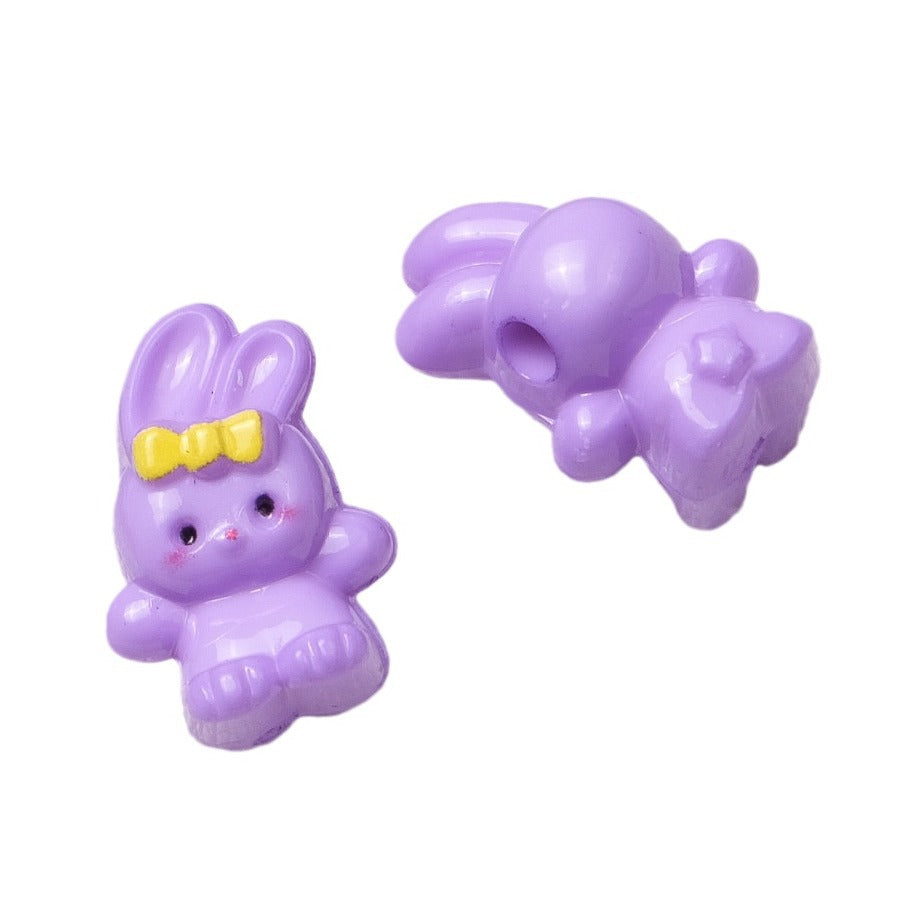 Printed Bunny Acrylic Beads 18mm Glossy Colors 50pcs 2