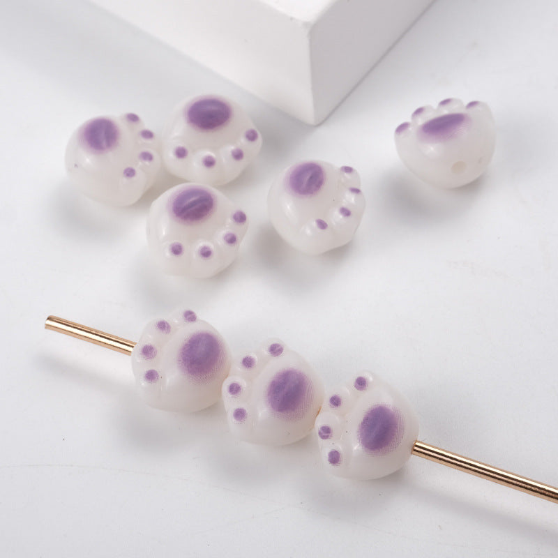 Cartoon 3D Cat Paw Acrylic Beads 12mm Pastel Mixed Colors 100pcs 9