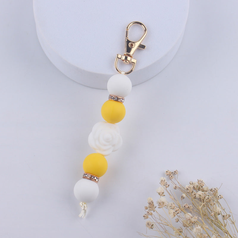 Double-Sided Rose Beaded Silicone Keychain Pastel Colors 6