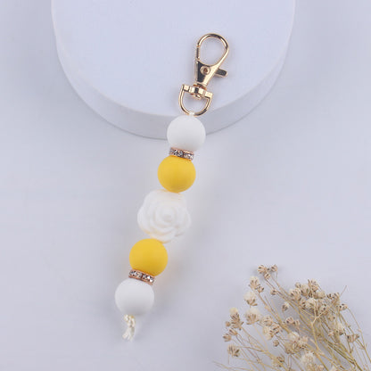 Double-Sided Rose Beaded Silicone Keychain Pastel Colors 6