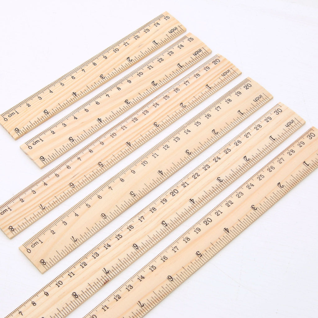 Natural Wood Measuring Rulers Smooth Grain 15cm 20cm 30cm 10pcs 3