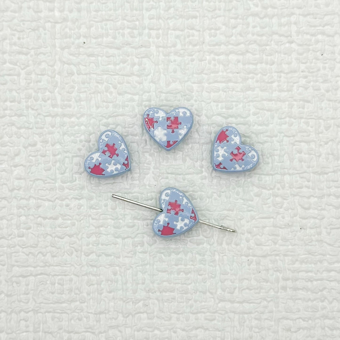 Heart Metal Beads 12mm Baking Painted Puzzle Pattern Enamel 10pcs 10