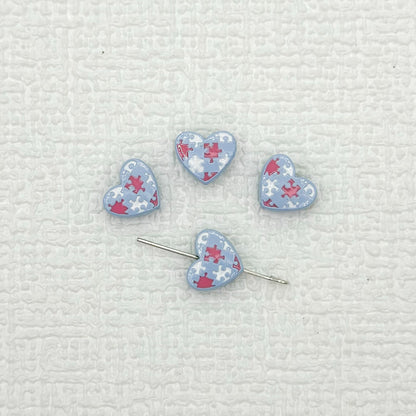 Heart Metal Beads 12mm Baking Painted Puzzle Pattern Enamel 10pcs 10