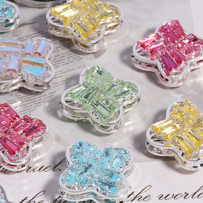 Rhinestone Paved Four-leaf Clover Rhinestone Beads 16mm Alloy 3pcs 3