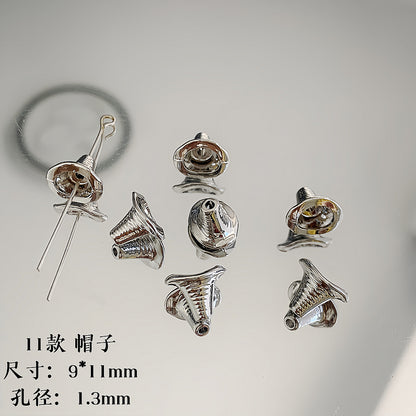 Cartoon Metal Beads Silver Pink Tone Playful Enamel 10pcs 13