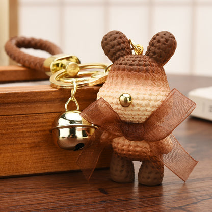 Resin Gradient Wool Rabbit Animal Charm Keychain with Organza Bow 9