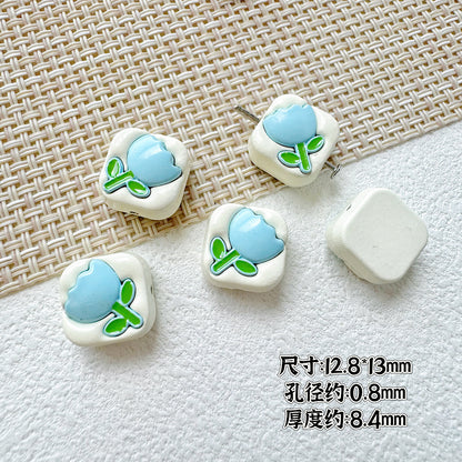 Tulip Square Heart Metal Beads 12mm Glossy Enamel Alloy 10pcs 4