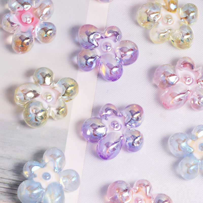 Plating Irregular Five-petal Flower Acrylic Beads 17mm Clear 20pcs 3