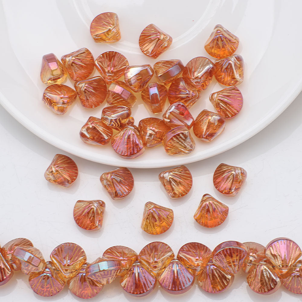 Electroplated Shell Glass Beads 10mm Glossy Ridged Surface 60pcs 21