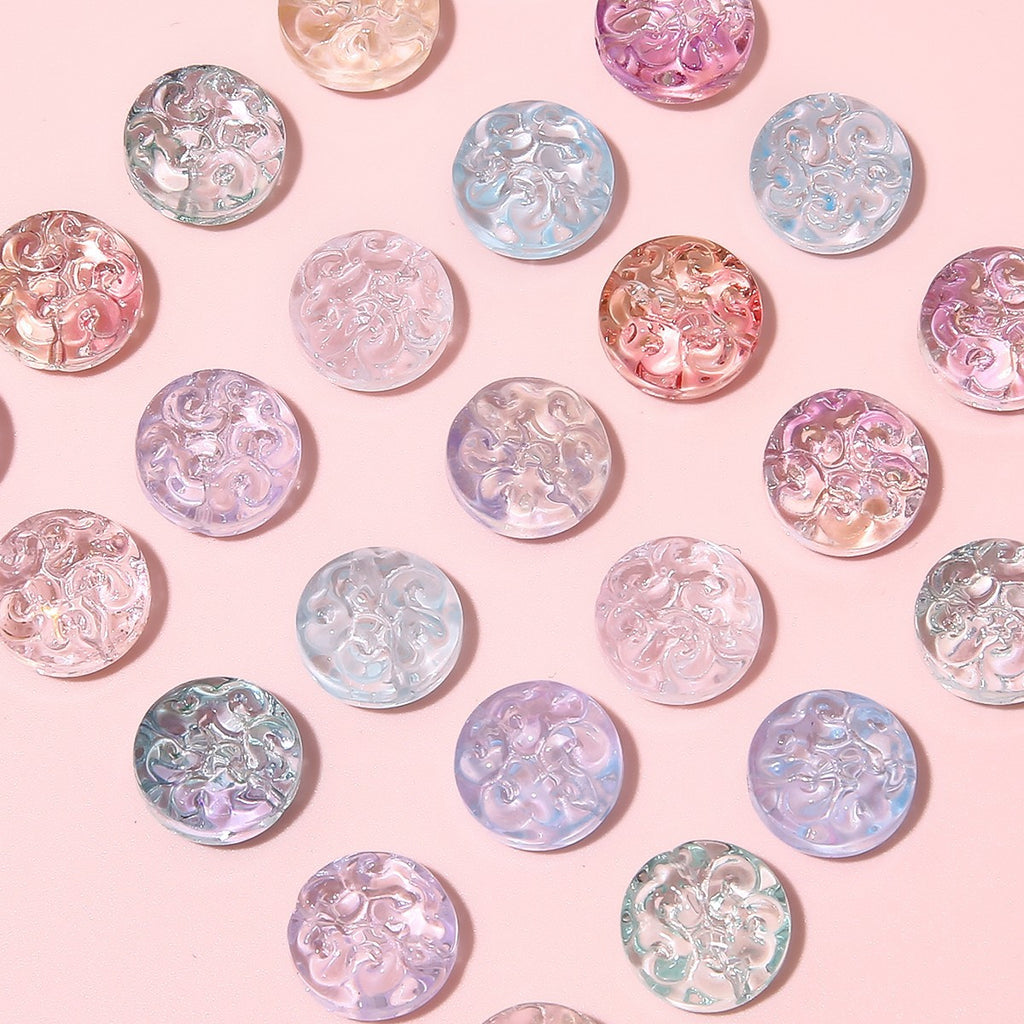 Transparent Floral Round Glass Beads 13mm Pastel Mixed 20pcs 3
