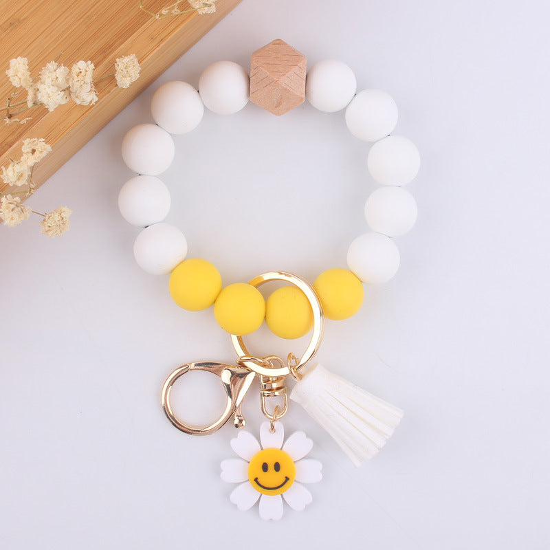 Sunflower Heart Wristlet Keychain Silicone Beaded Charm 6