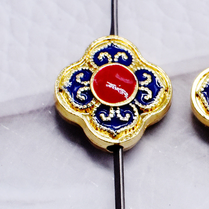 Cloisonne Clover Metal Beads 14mm Golden Blue Red 10pcs 3