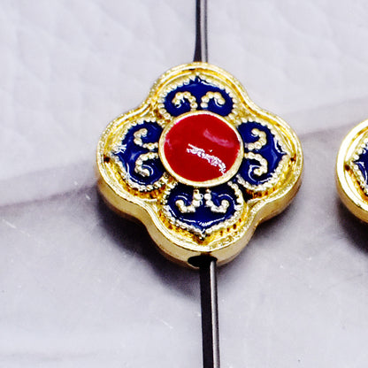 Cloisonne Clover Metal Beads 14mm Golden Blue Red 10pcs 3