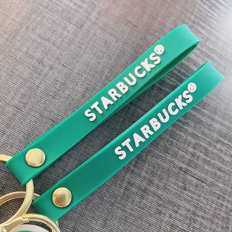 PVC Cup Keychain Colorful Iced Drink Charm with Green Strap 4