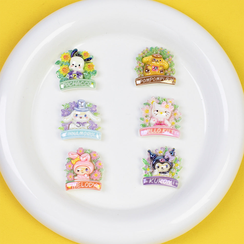 Glossy Sanrio Wreath Resin Beads Playful Pastel Floral 10pcs 3