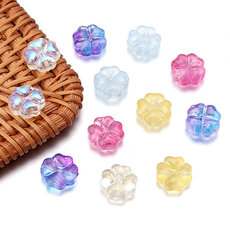 Color Transparent Clover Glass Beads 10mm Assorted Colors 50pcs