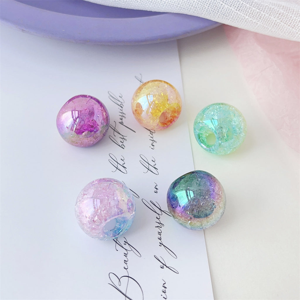 Plating Gradient Crackle Round Acrylic Beads 21mm Color Shift 50pcs
