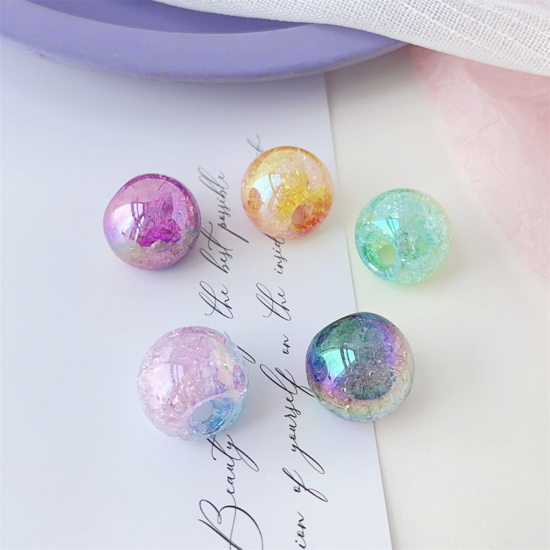 Plating Gradient Crackle Round Acrylic Beads 21mm Color Shift 50pcs
