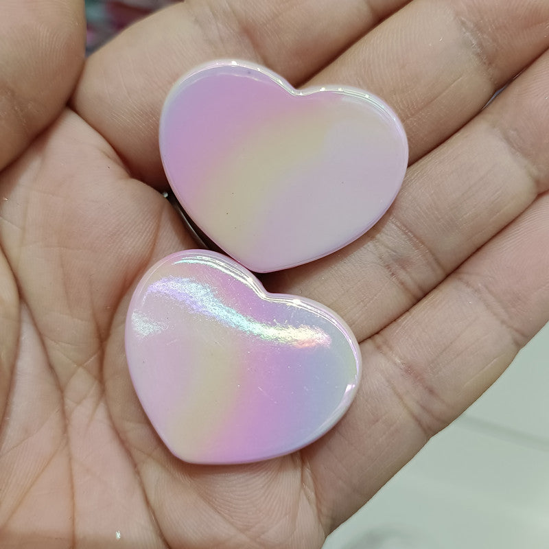 UV Plating Glossy Heart Acrylic Flat Beads 26-32mm 100pcs 9