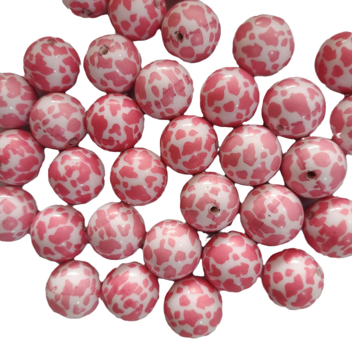 Printed Bubblegum Beads 20mm Pink Cow Pattern Chunky 10pcs 4
