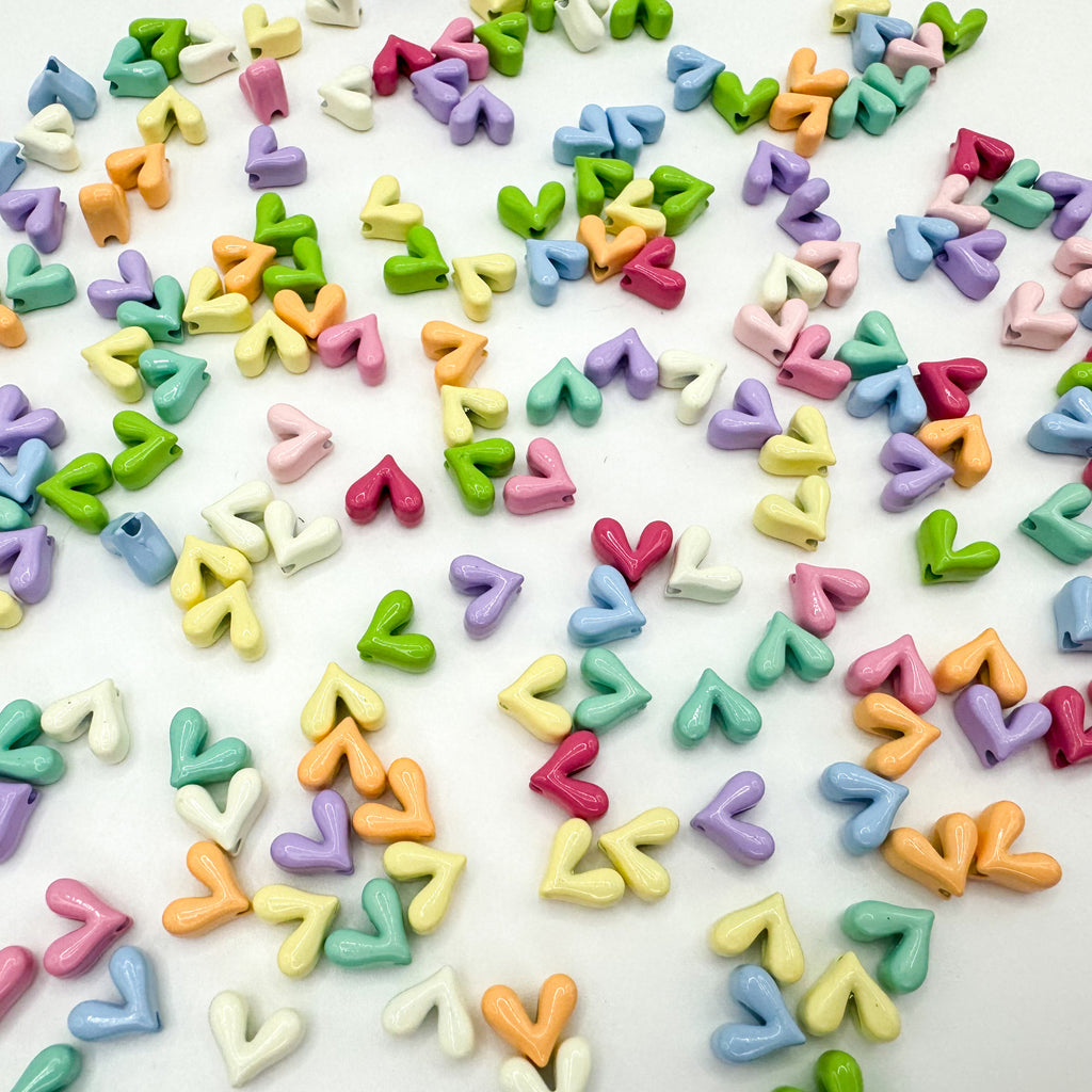 Painted V-Shaped Heart Acrylic Beads 6.7x8mm Glossy Mixed Colors 10pcs 6