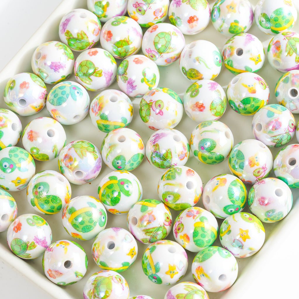 Plating Turtle Pattern Acrylic Beads 16mm Green 10pcs 4