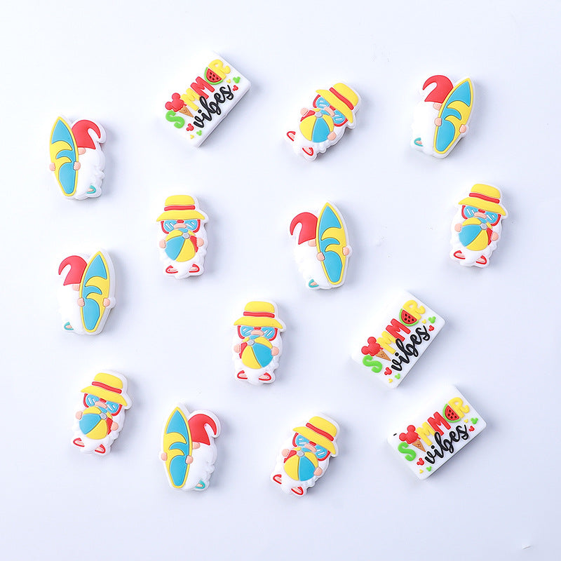 Silicone Focal Beads Summer Gnome Holding Beach Ball and Surfboard 20pcs 3