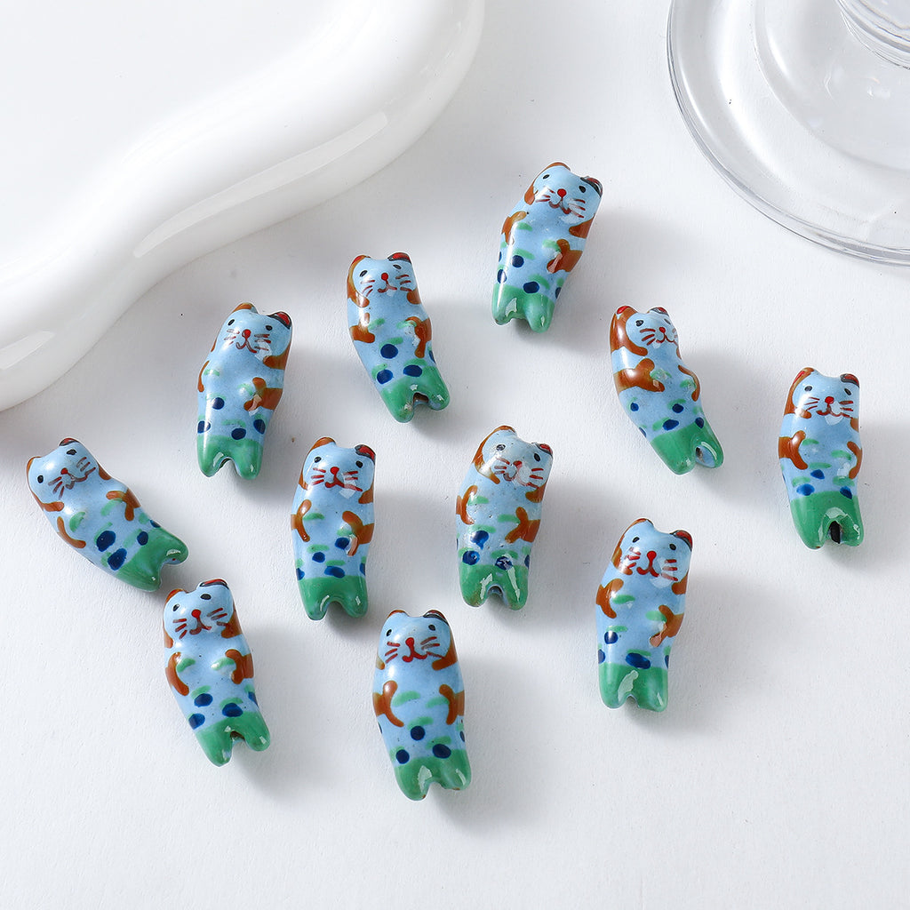 Hand Painted Animal Ceramic Beads Cute 3D Design 2pcs 4