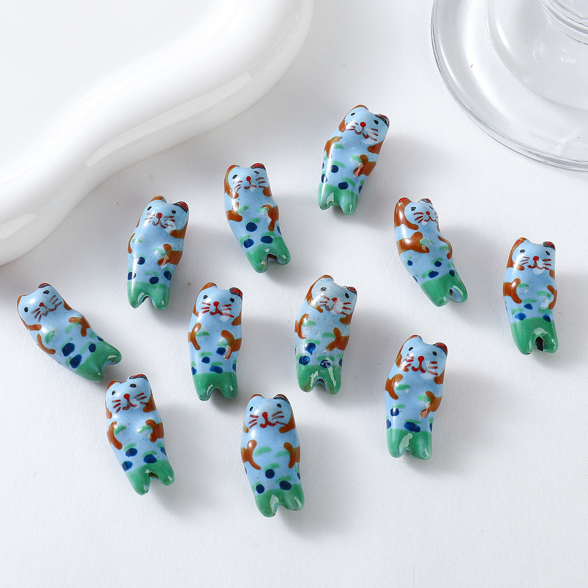 Hand Painted Animal Ceramic Beads Cute 3D Design 2pcs 4