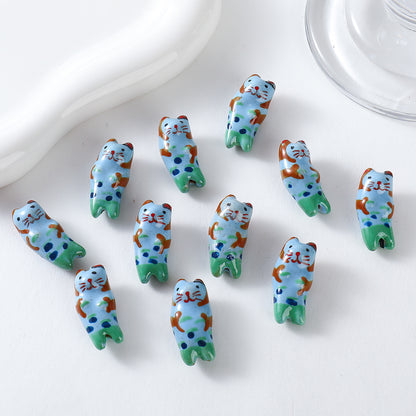 Hand Painted Animal Ceramic Beads Cute 3D Design 2pcs 4
