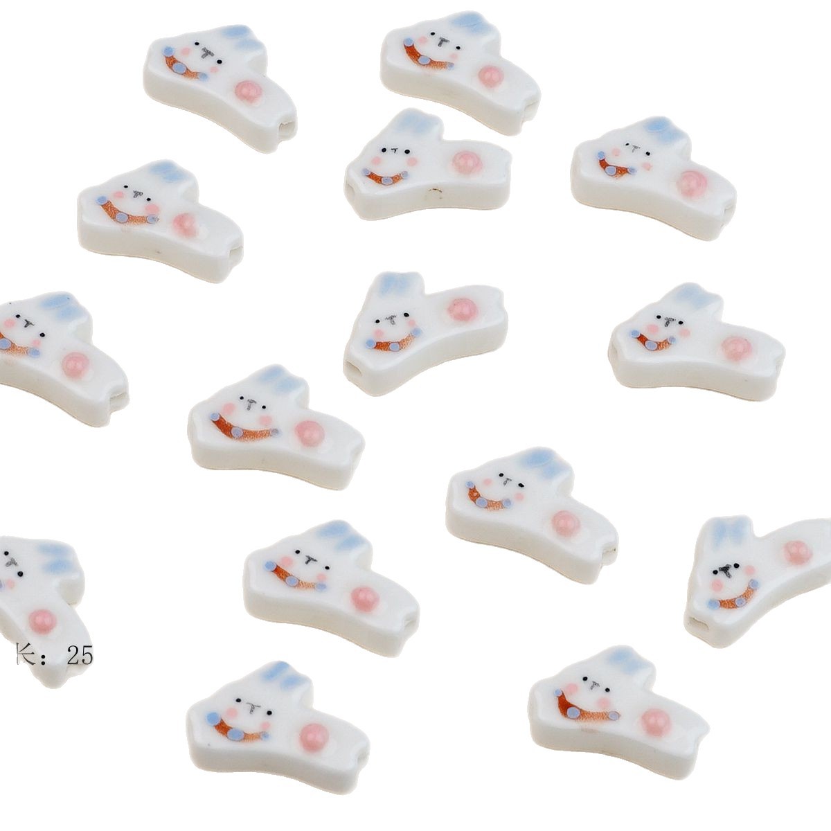 Running Bunny Ceramic Beads 25mm Hand Painted Cute Design 2pcs 5