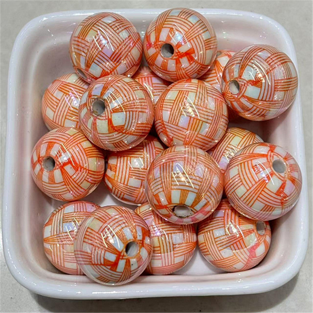 Plating Round Acrylic Beads 16mm UV Woven Plaid Pattern 100pcs 4
