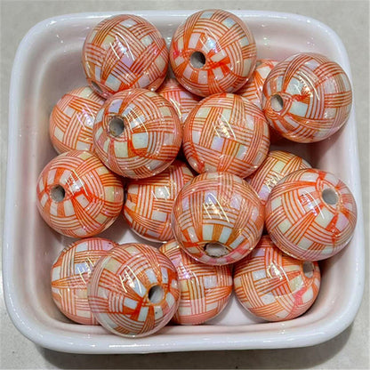 Plating Round Acrylic Beads 16mm UV Woven Plaid Pattern 100pcs 4