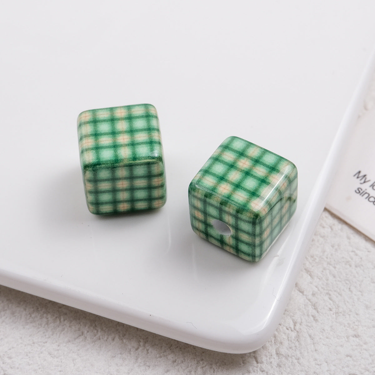 Baking Painted Square Acrylic Beads 14mm Plaid Colorful 50pcs 10