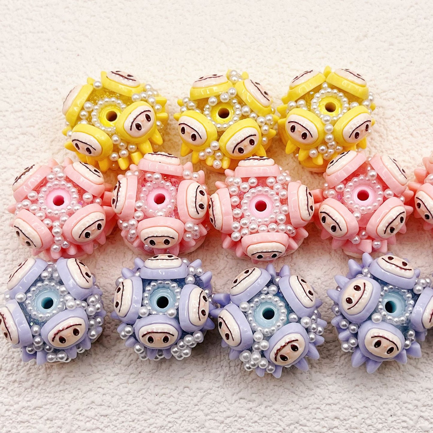 Handmade Round Clay Beads 25mm Adorable Pastel Faces 2pcs 6