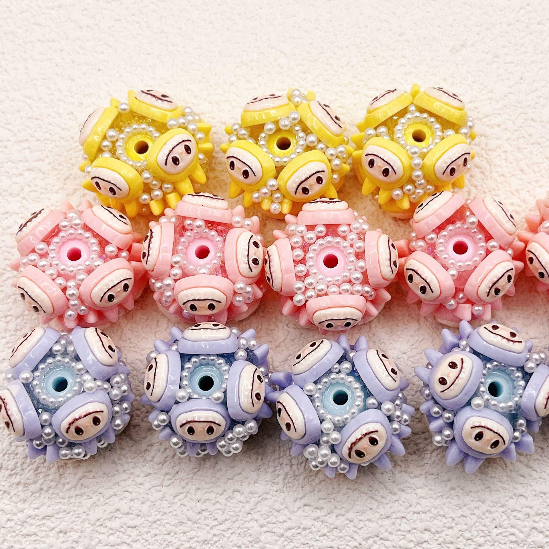 Handmade Round Clay Beads 25mm Adorable Pastel Faces 2pcs 6