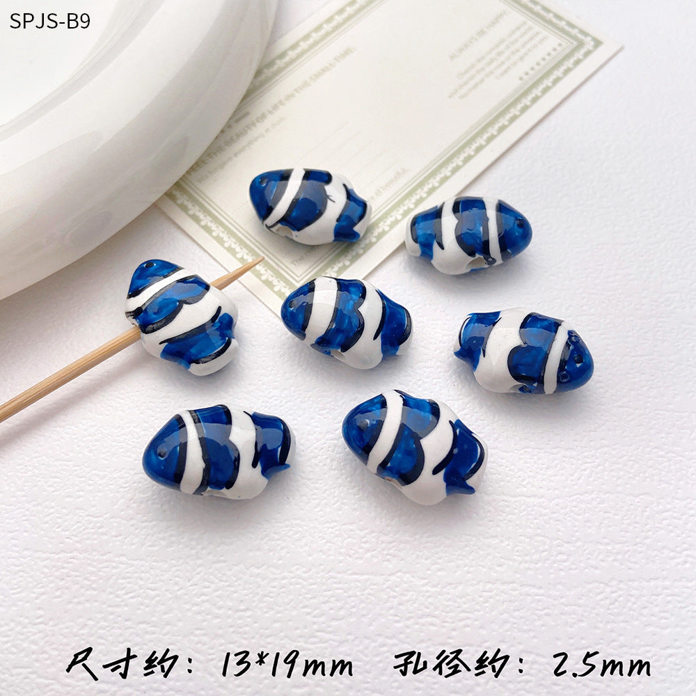 Hand Painted Fish Ceramic Beads 13x19mm Glazed Clownfish 1pc 15