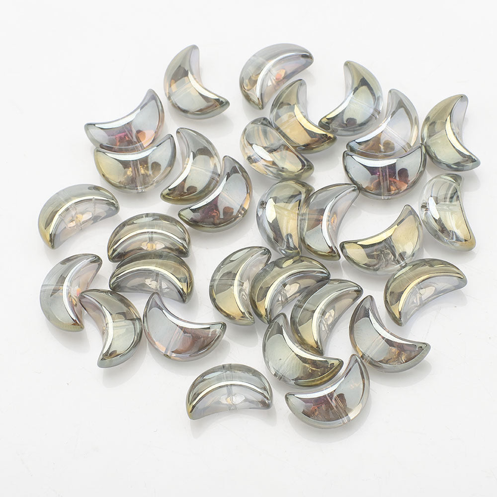 Moon Plated Transparent Crescent Glass Beads 9mm 14mm 30pcs 19