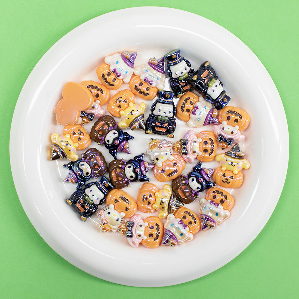 Plating Halloween Jack-O'-Lantern Resin Beads Glossy Sanrio 10pcs 4