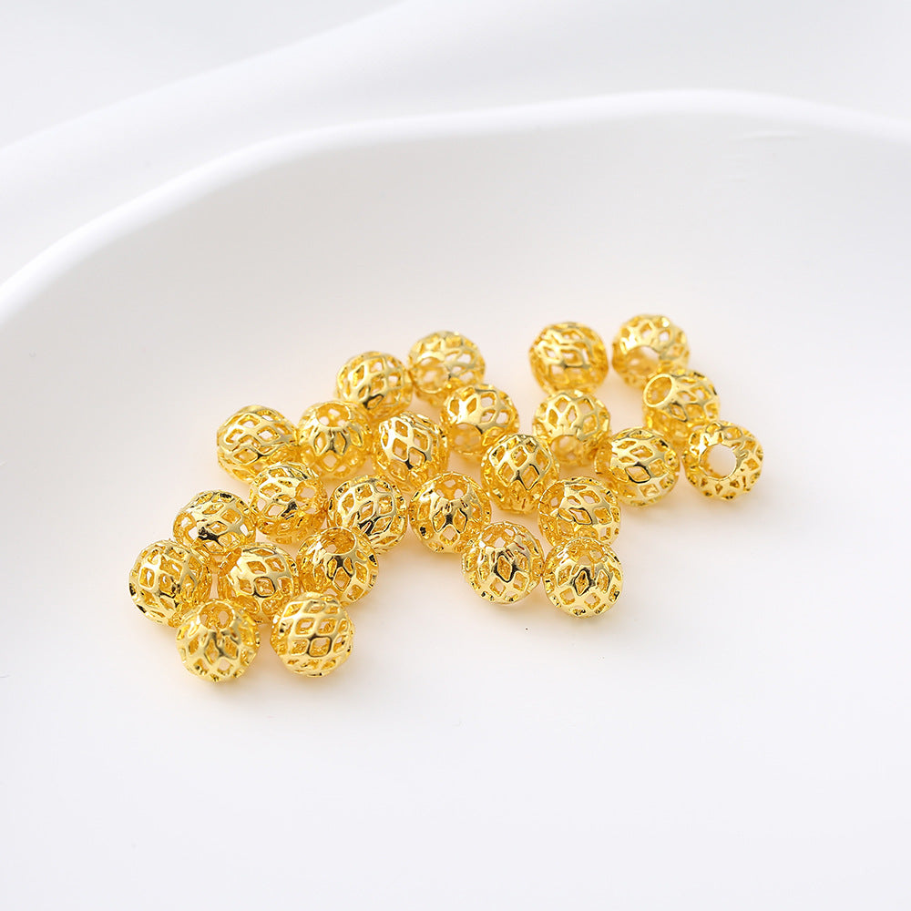 Brass Round Metal Beads 4-12mm Hollow Mesh Pattern 50pcs 5